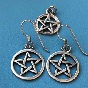 Sterling silver Star earrings pendant Pentagram